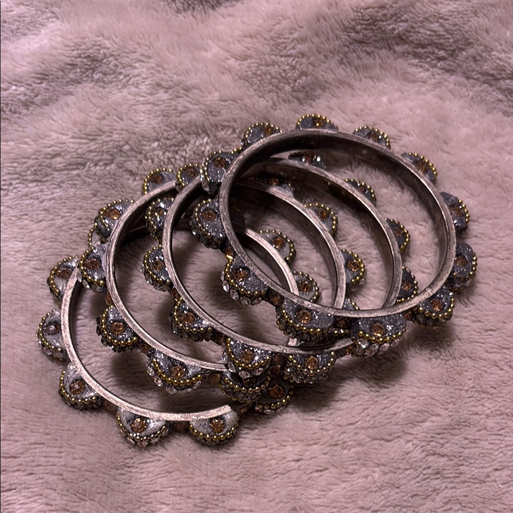 Anthropologie Multi Tone Rhinestone Bangles W/ Intricate Design… 4 pieces